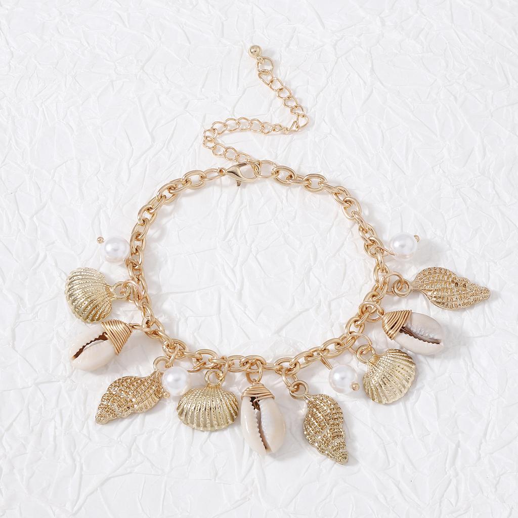 Retro Baroque imitation pearl conch shell female irregular bracelet personality exaggerated European and American style beach chain