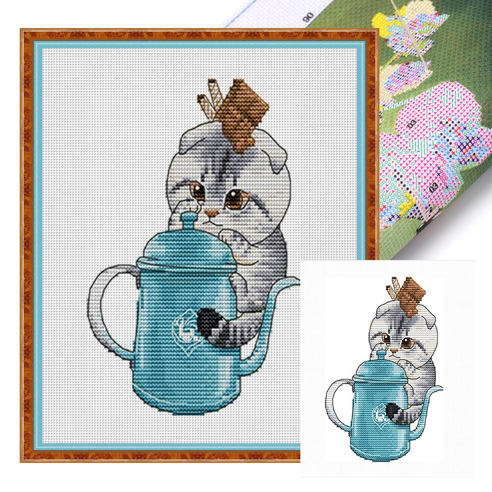 

T0# Full Embroidery Egyptian Cotton Thread 14CT Printed Cat Cross Stitch Kit Art 2