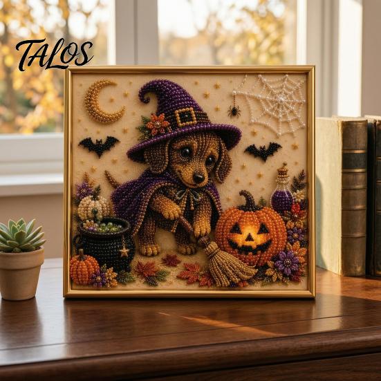 3D Imitation Pearl Painting Kit Halloween Faux Kit, Puppy Ghost Art Craft Kits for Families Groups Adults Beginners, Home Wall Decor, DIY Stress
