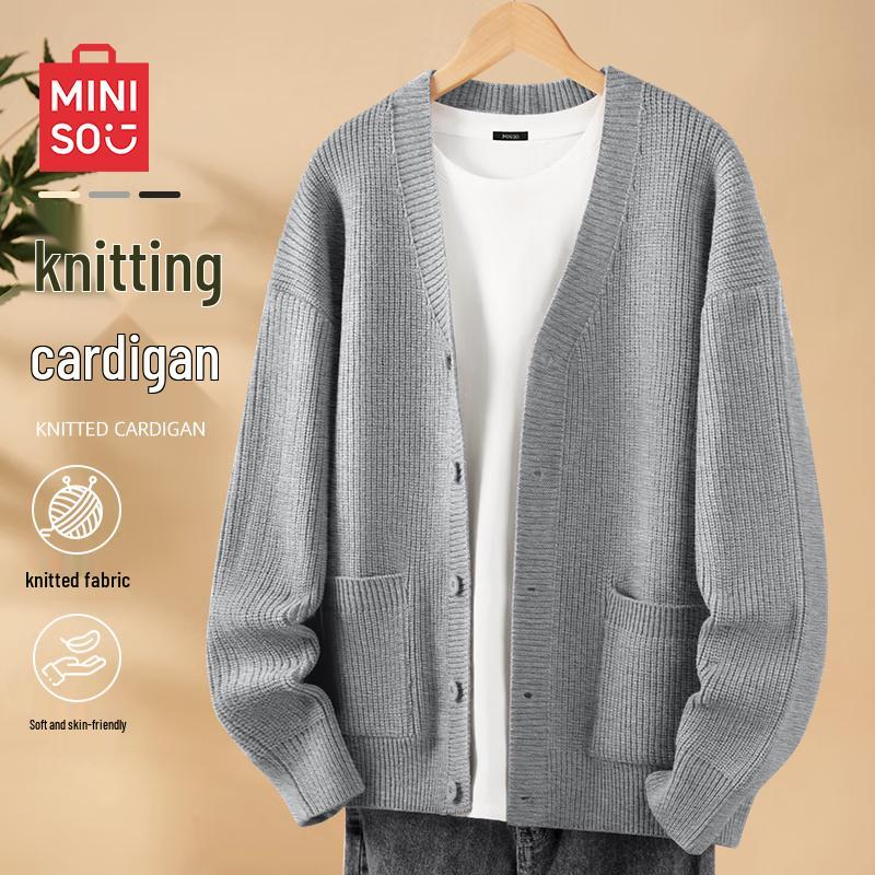 MINISO Men s American Retro V-Neck Knit Cardigan M
