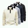 Men's Casual Colorblock V-Neck Zipper Shirt Lapel Long Sleeve Bottom Sweatshirt