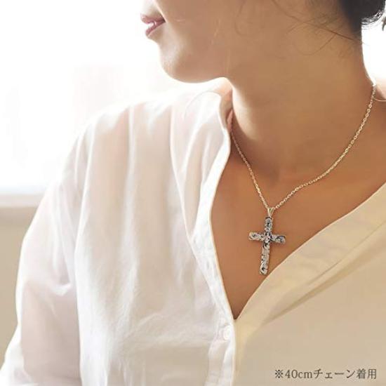 BYTHESEA Hawaiian Jewelry Free Birthstone Insertion Available Purchase Silver Large Cross 60cm Length Necklace, Engraving, (Additional Charge,