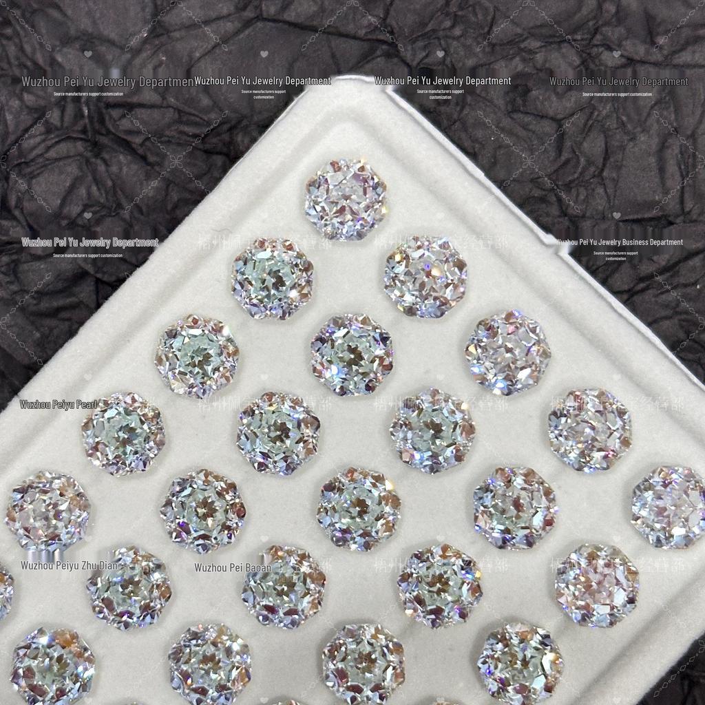 Octagonal Queen Cut Zircon Gem, 6/8mm, Super Sparkle Coated for DIY Jewelry