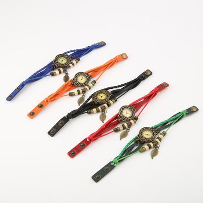 Women Retro Faux Leather Bracelet Tree Leaf Decoration Quartz Wrist Watch