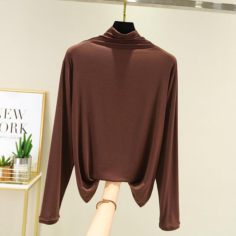 Women's Casual High Neck Solid Color Long Sleeve T-Shirt for Autumn