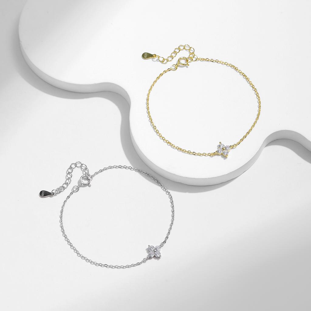 MODIAN 925 Silver Stackable Four Leaf Clover CZ Bracelet For White Gold Plated Link Chain Women Party Fine Jewelry