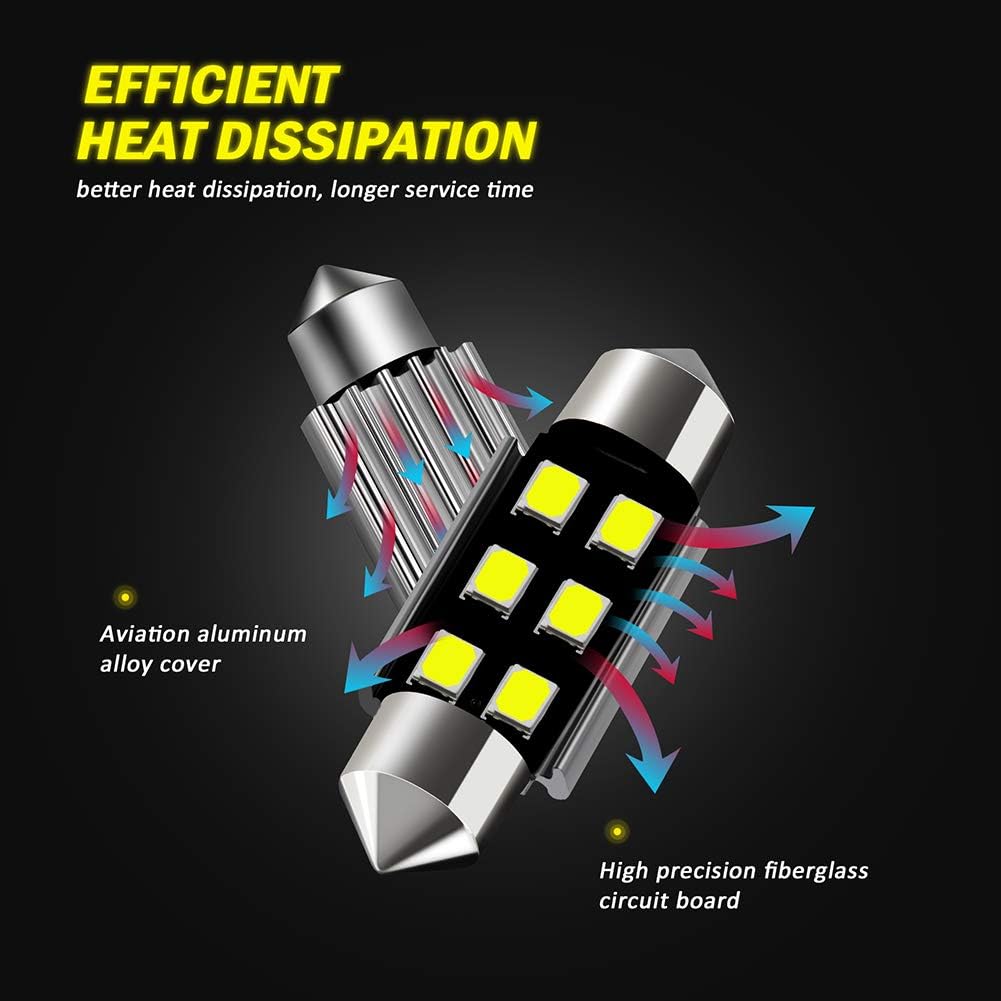 AUXLIGHT 6418 6411 DE3425 C5W DE3423 36MM 1.42”Festoon Canbus Error Free LED Interior Light Bulbs 6000K Xenon White, Super Bright 6SMD Chips for