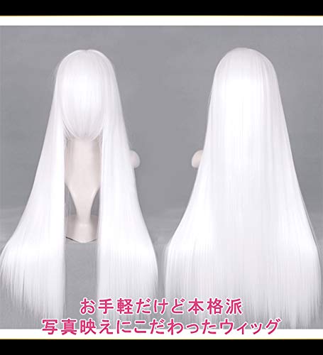 CaseEden Cosplay Wig, Smooth, Long, 100cm, Heat-Resistant, Pure White, Includes 2 Wig Nets