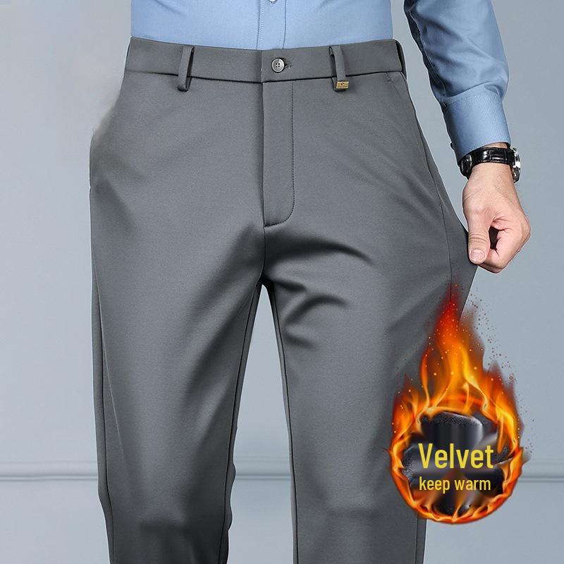 Tide Men's Lamb Wool Casual Straight-Leg Pants for Autumn/Winter - Business Casual Style