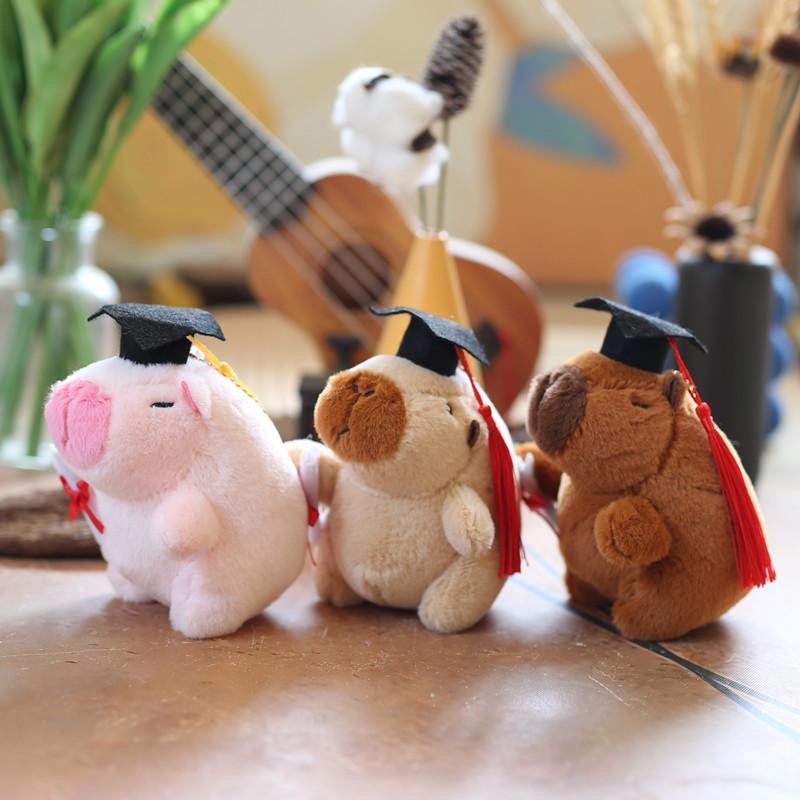 Cute Graduation Cap Capybara Stuffed Animal Bag Charm For Throwing Graduation Season