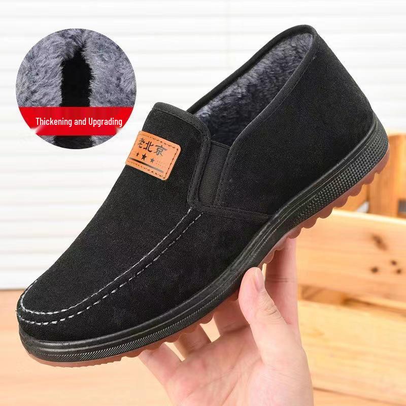 Heren Winter Fleece Gevoerde Leren Schoenen - Dik, Warm, Antislip Zachte Rundspees Zool Casual Papa Schoenen