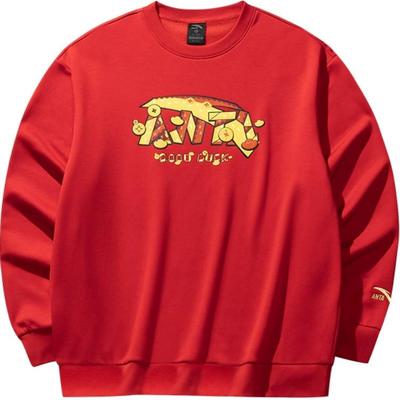 Anta Moletom Casual Confortável Gola Redonda Simples de Lã Solto Unissex Moletom Vermelho Profundo 952518702-5