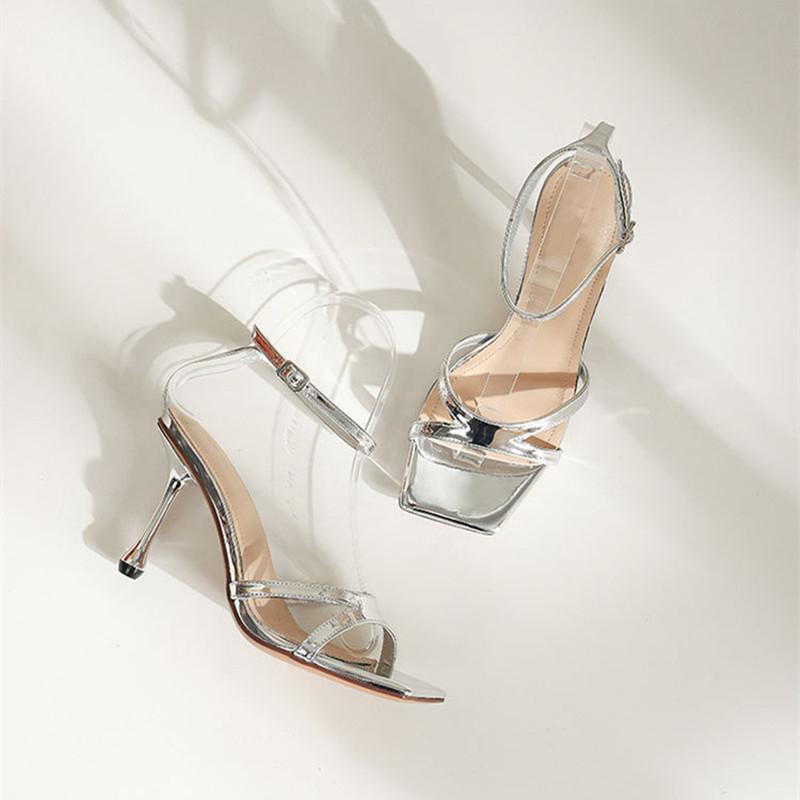 Mode 2025 Sommer Prägnante Mode Schmaler Riemen Damen Sandalen Star-Stil Sexy Knöchelriemen Stiletto Hohe Absätze Gladiator Sandalen Schuhe