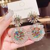 Chrysanthemum Flower Zircon Earrings Square Sugar Copper Plated Design Luxury Embossed Artificial Shell Beads Flower Earrings