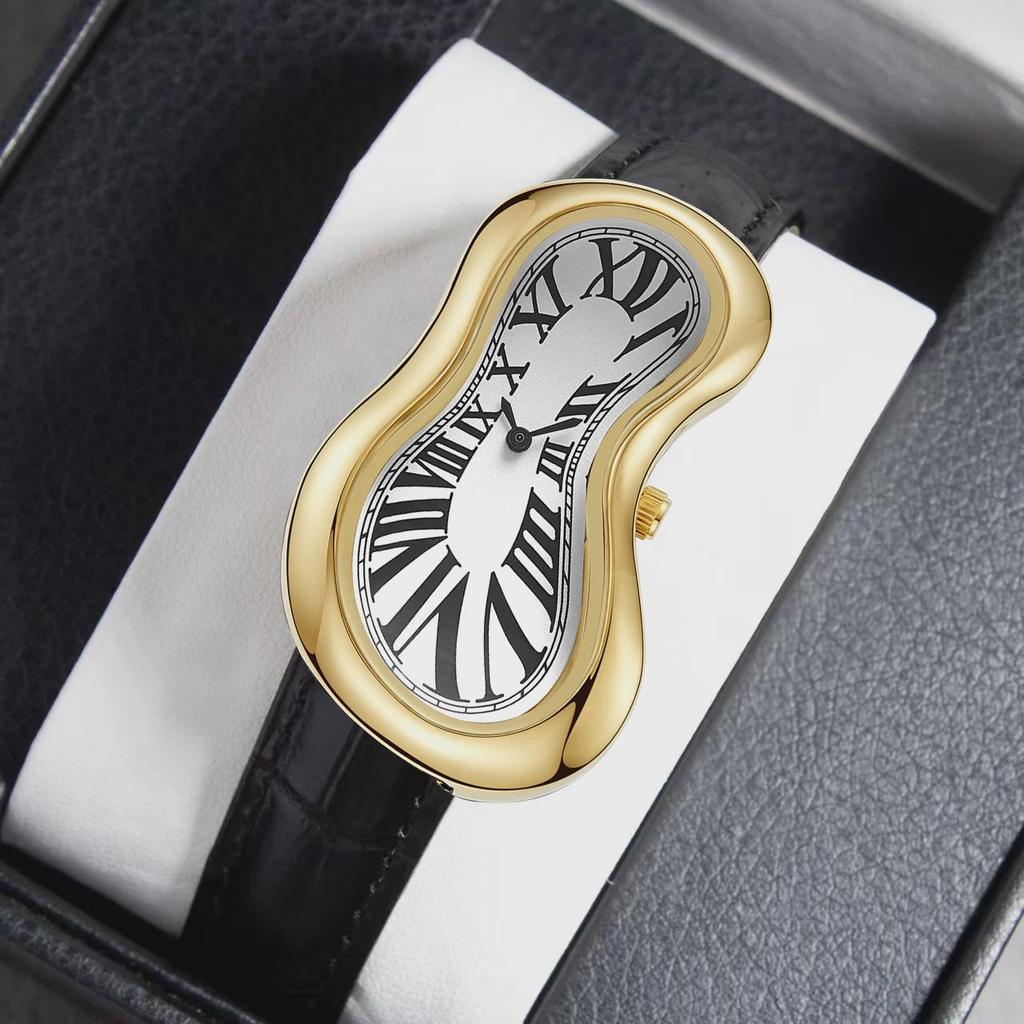 New Y2k Fashion Creative Men Women Melted Twisted Watches Luxury Streetstyle Irregular Shape Dial Unique Design Quartz Watch