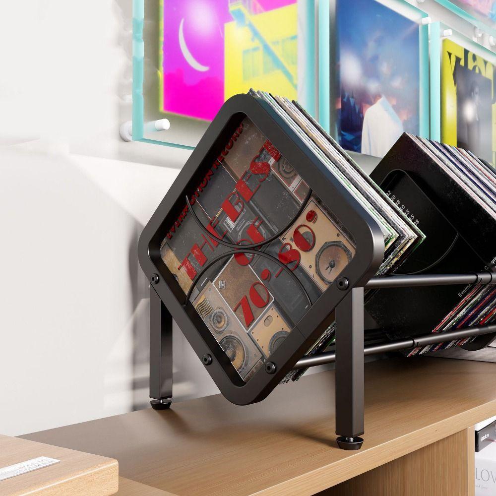 Black Vinyl Record Holder Carbon Steel Single Tier Record Holder Durable CD Record Display  Studio