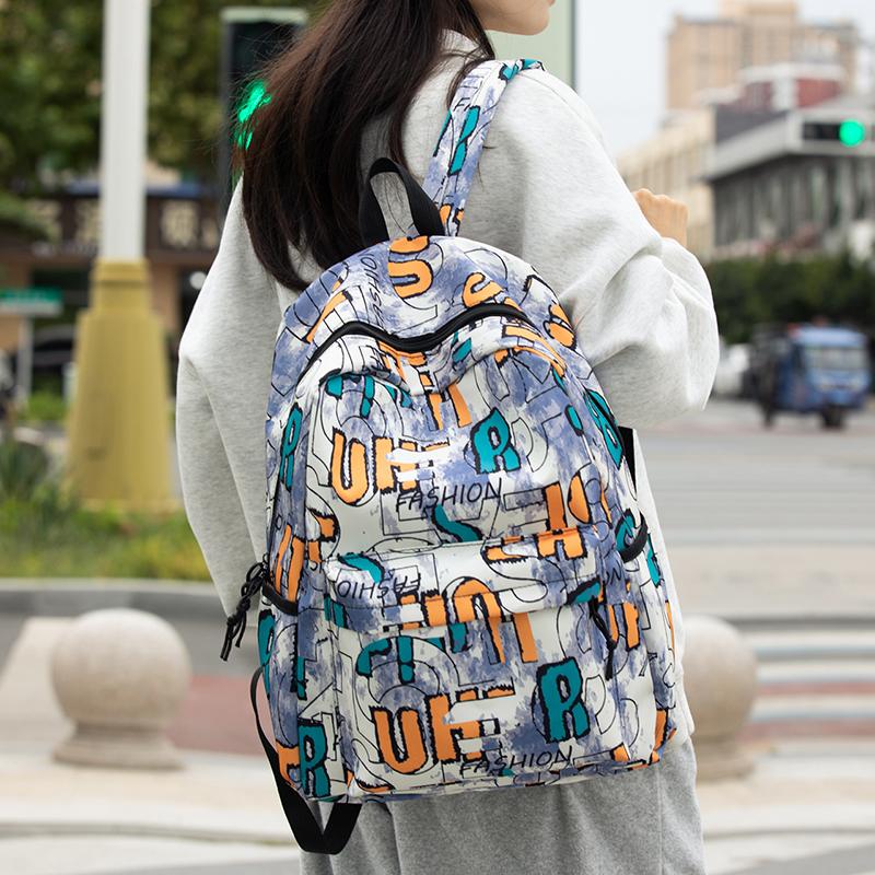 Women Large Capacity Backpack Men's Graffiti Print Backpack Student Schoolbag