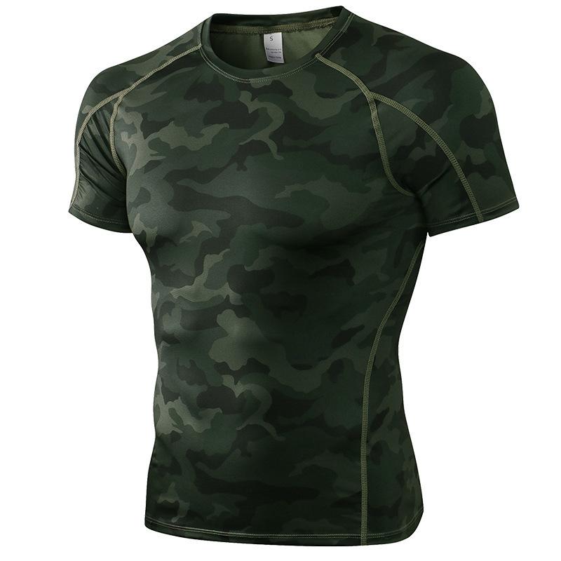 Men Gym Workout Short Sleeve Compression Shirt Tight Fit Quick Dry Athletic Top Black Red