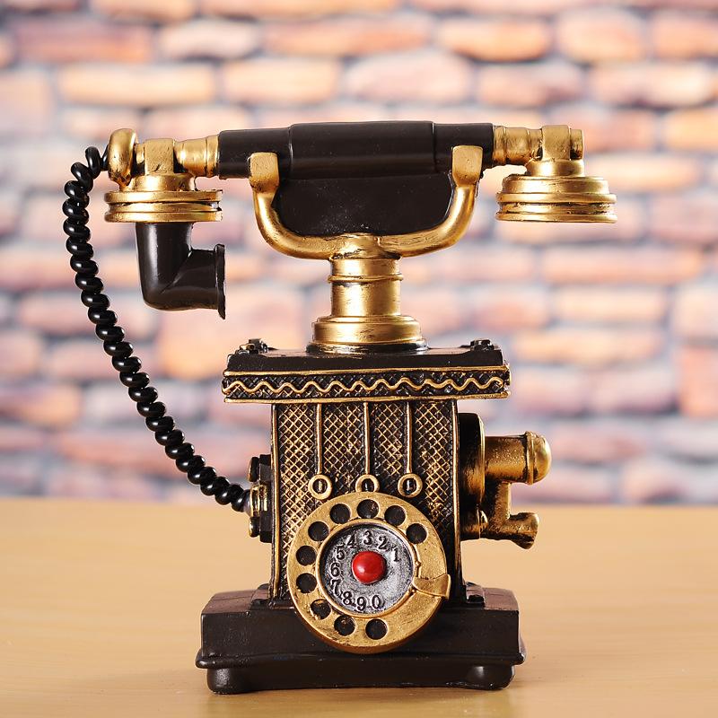 Vintage Telephone Model Piggy Bank Old Style Telephone Resin Sculpture European Home Decoration Desktop Ornaments Accessories