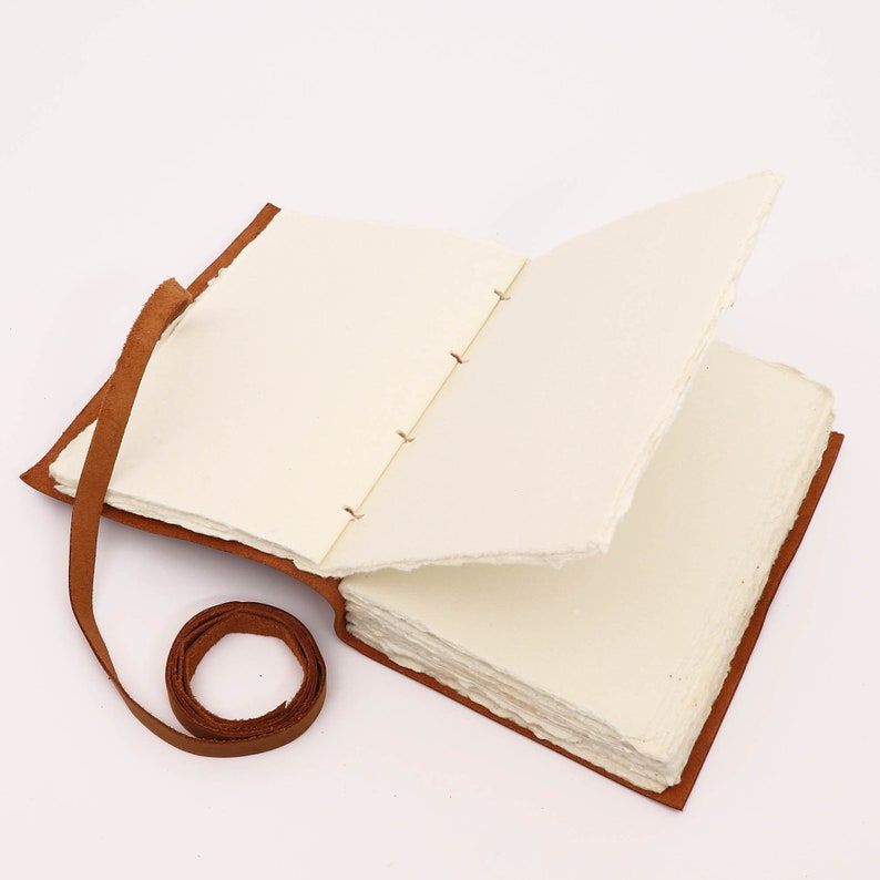 Leather Diary Notebook Deckle Edge Heart Embossed Valentine Design Color Handmade Paper for Men and Women and Gift