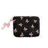 Bolsa pequeña de maquillaje con lazo estampado en rosa y negro para mujer, práctica minicaja para lápiz labial, neceser, bolsa para guardar toallas sanitarias.