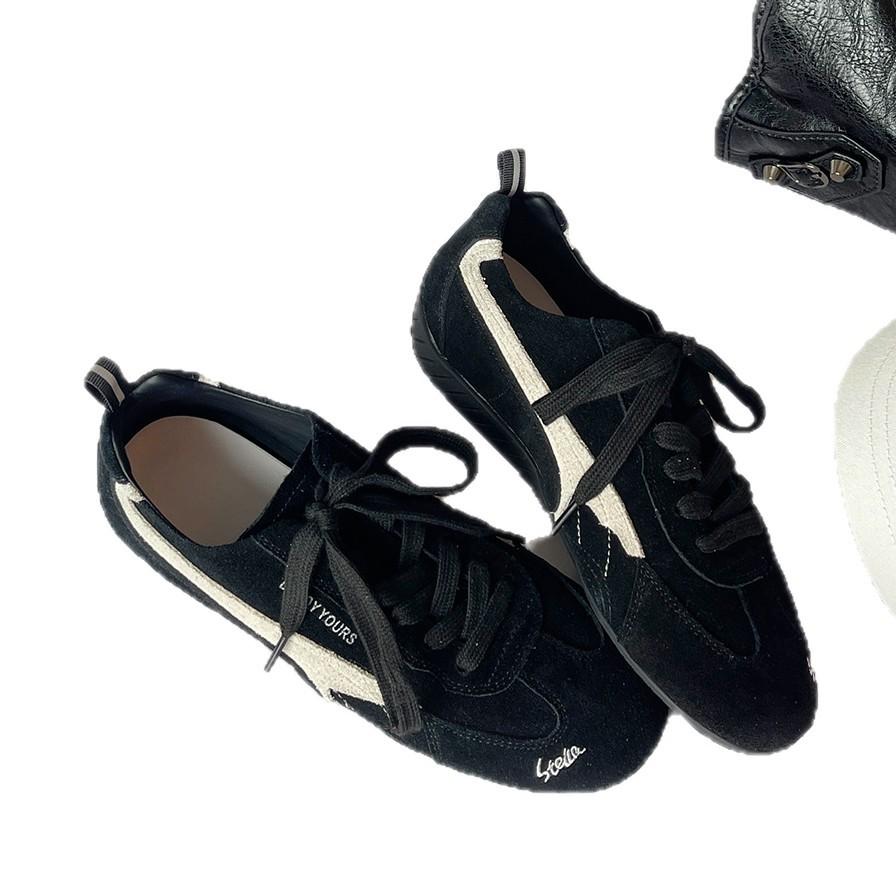 Leather retro German training shoes women's autumn 2025 new color matching lace-up racing shoes sports casual Forrest Gump shoes