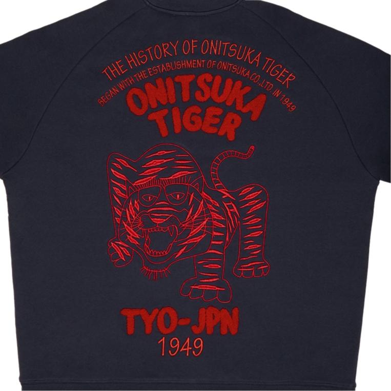 ONITSUKA TIGER Sweat Top Round Neck Pullover Long Sleeve Printed Sweatshirt Unisex Tops Navy-Blue Red 2183B562_400
