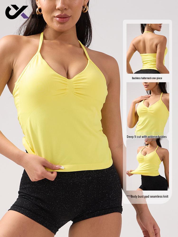 Dfyne Stoßfester Neckholder-Sport-BH mit Brustpolster - High-Intensity-Yoga-Camisole für Damen