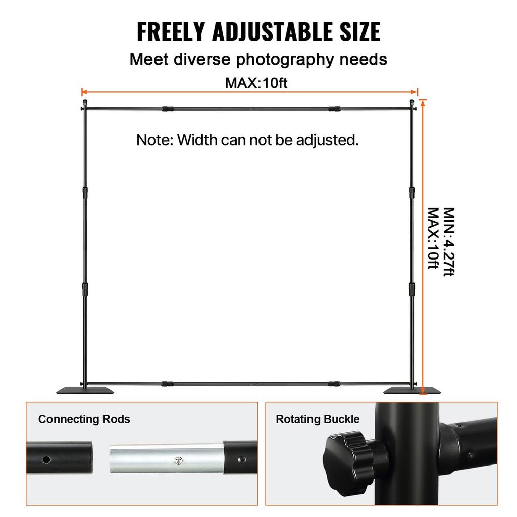 10ft X 10ft Pipe and Drape Kit, Heavy Duty Backdrop Stand with Carbon Steel Base, Adjustable Backdrop Support with 6 Clamps and A Carry Bag for