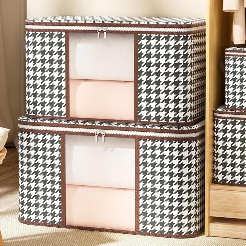 Boîte de rangement visible de grande capacité, organisateur portable de vêtements ménagers avec poignées, conteneur pliable et anti-poussière à fermeture éclair