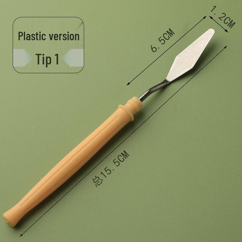 Student Art Stainless Steel Palette Knife - Wooden Flat Head, Pointed Gouache Scraper