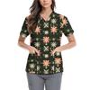 Women's Cute Bow Printed Work Clothes V-neck Double Layer Pockets Basic Short Sleeve Top Pullover