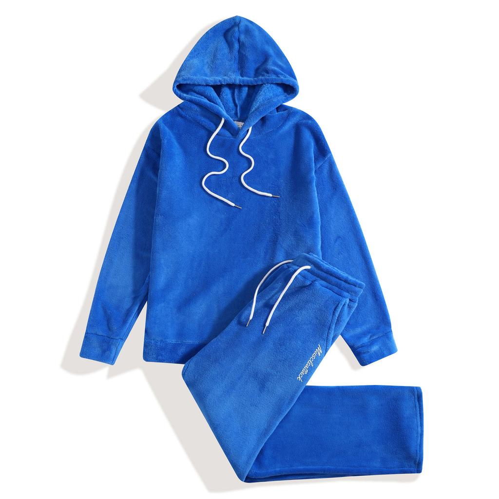 Men's Color Hooded Pullover Sweatshirt With Letter Printed Pants Set