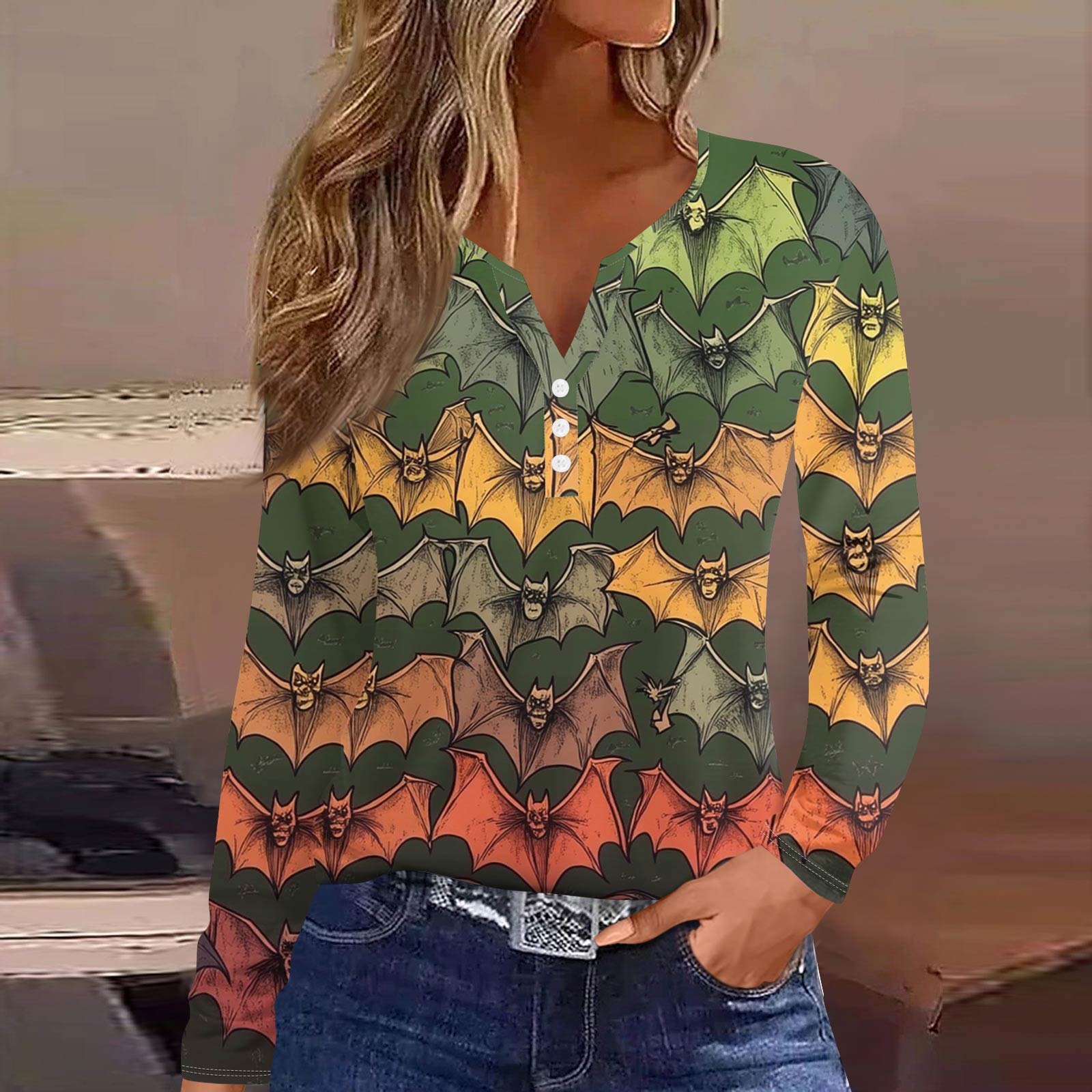 

Жен. Футболка Футболка на пуговицах с длинным рукавом Повседневные Выходные Мода Классический Топ с v-образным вырезом Обычный XL