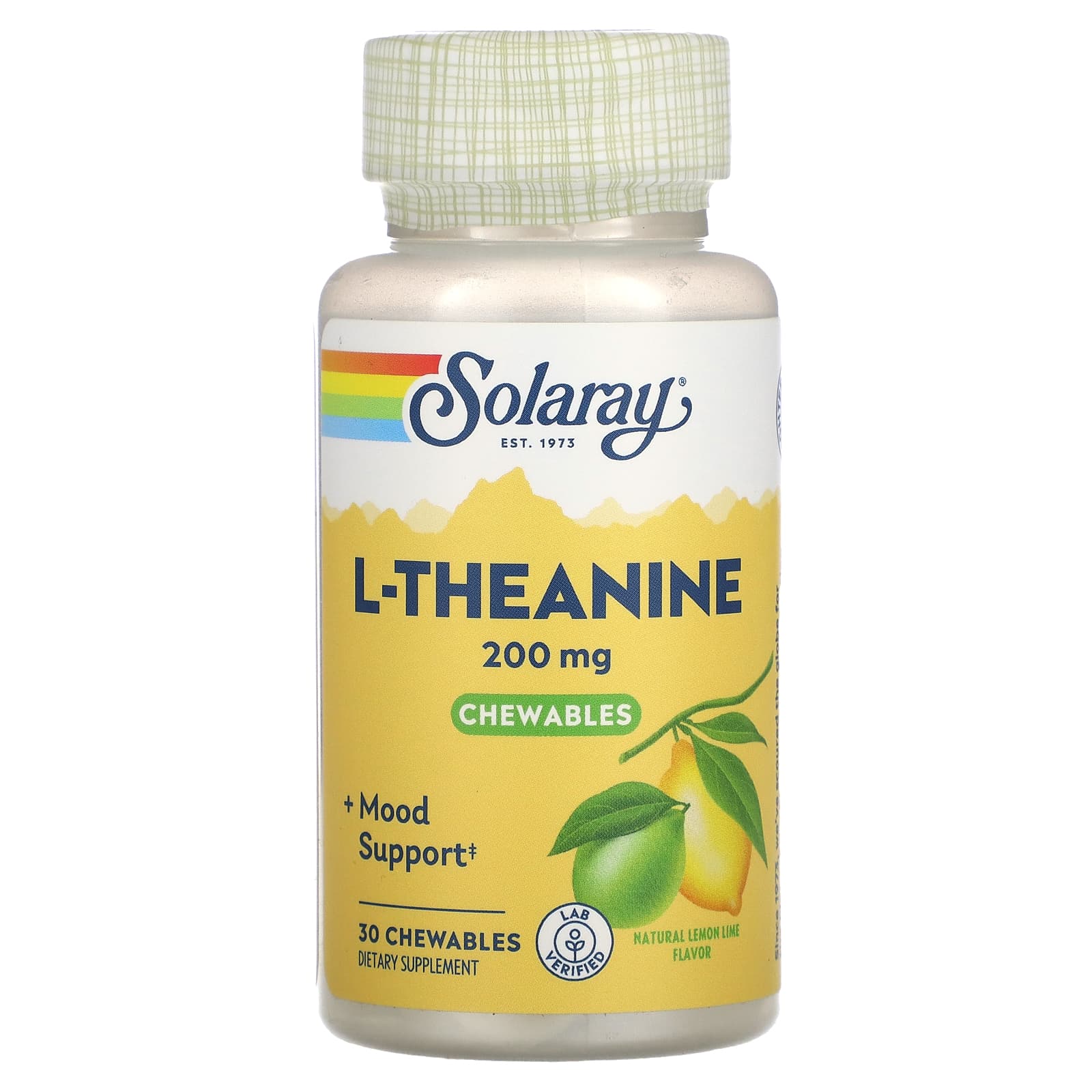 

Solaray, l-theanine, natural lemon-lime, 200mg, 30 chewable tablets