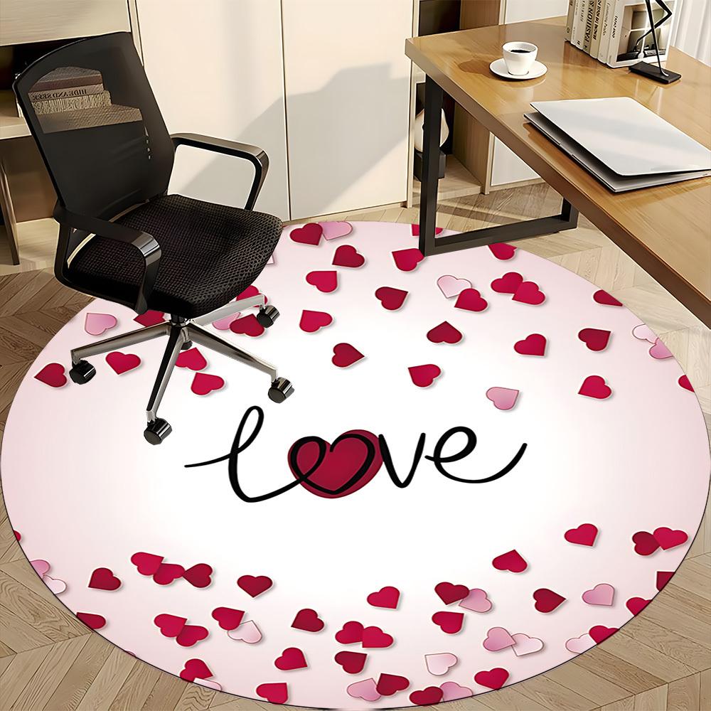 1pc Love Hearts Carpet for Office Non Slip, Round Carpet, Soft & Comfortable, Carpet for Office, Lightweight Round Floor Mat