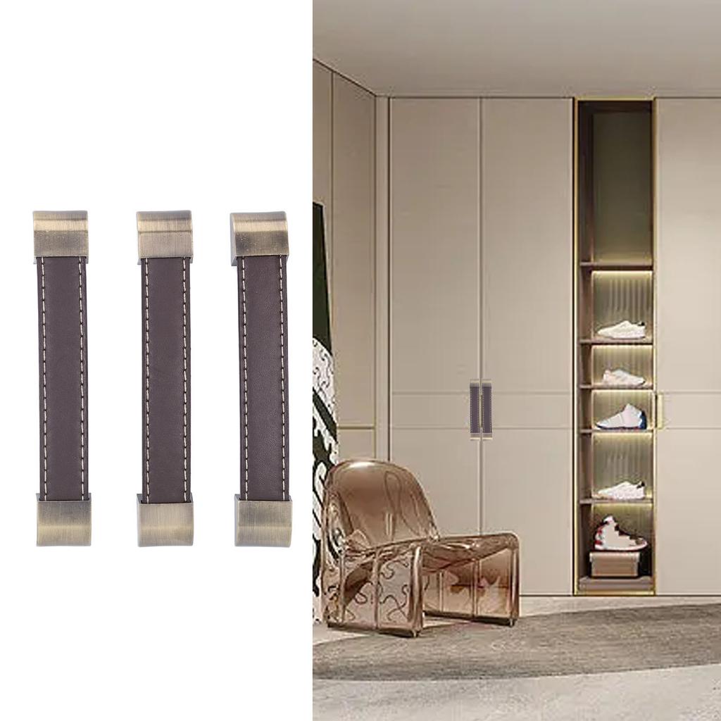 3Pcs Wardrobe Door Leather Handle Antique Drawer Pull Handle Luggage Wine Box Handle