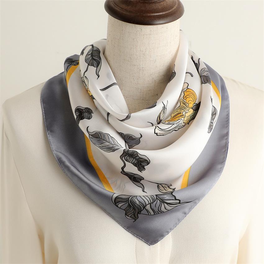 Simulated silk square scarf Professional rose plain and elegant silk scarf New 71cm peony scarf Sunscreen shawl Women's flower scarf