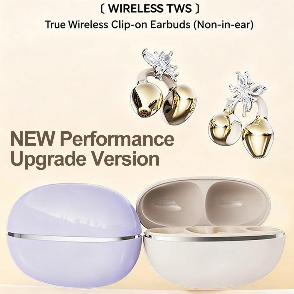Sports Bluetooth 5.4 Headphones Wireless Ear-clip Earbuds Intelligent Noise Cancellation Earphones Butterfly Diamond Buckle Decor