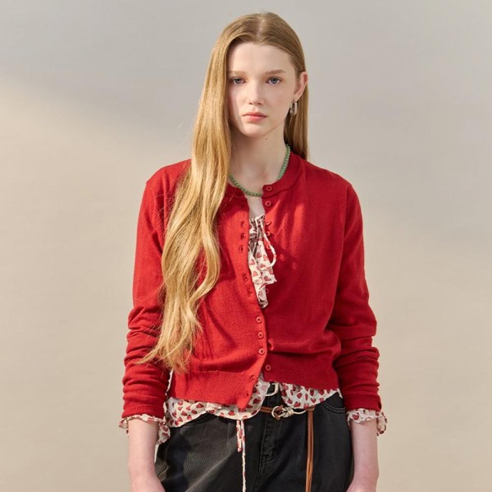 

Maxza Unbalanced Button Round Neck Cardigan Zf03qd003na Red/FREE