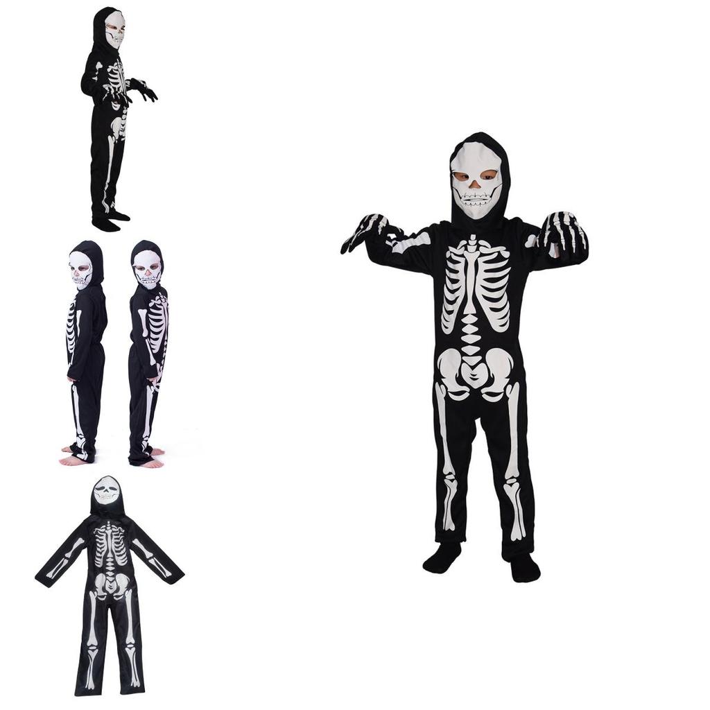 Kids' Skull Print Jumpsuit Halloween Costume Set For Role Play And Themed Party