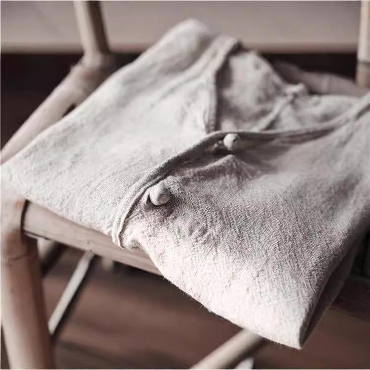 Dámský retro lněný kardigan - Národní styl, jednobarevný, ležérní volný střih na jaro a podzim