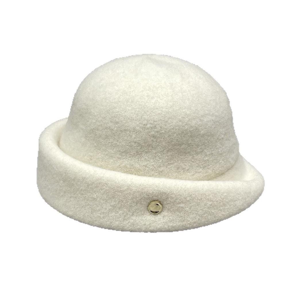 Wide Along The Curling Edge To Cover The Meat And Show The Face. Small And Elegant Wool Blended Bucket Hat Women'S Winter Retro Top Hat Temperament