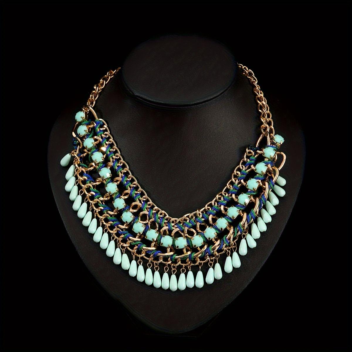 

Многослойное ожерелье из акриловых бусин в стиле бохо-шик — идеально для повседневного наряда и подарка синий