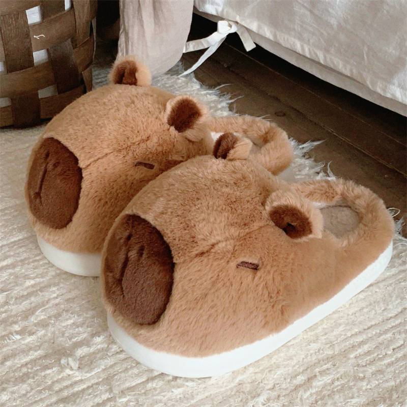 Fashion Vivid kawaii capybara slippers woman winter furry slides shoes home slippers women funny animal fluffy scuff shoes indoor sliper