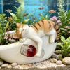 Realistic Cats Holding Red Wine Glass Statue Waterproof Cat Ornament Lying Kitty Ornament  Patio