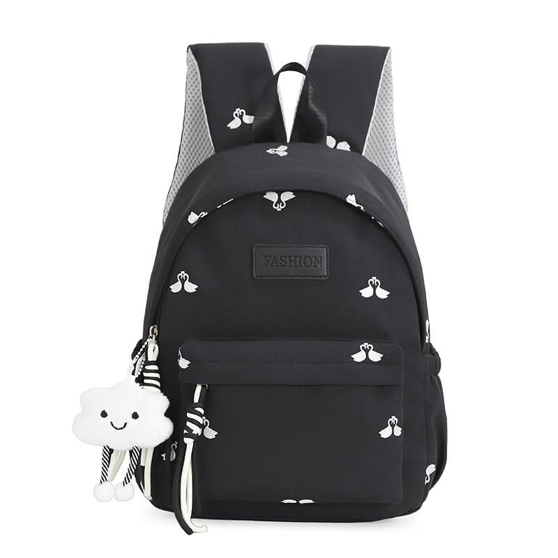 Large Capacity Student Schoolbag Women s Campus Style Solid Color Backpack чёрный