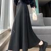 Women's Gray Velvet Woolen A-Line Skirt: Elastic Waist, Warm Half-Length Winter Style with Wide Hem