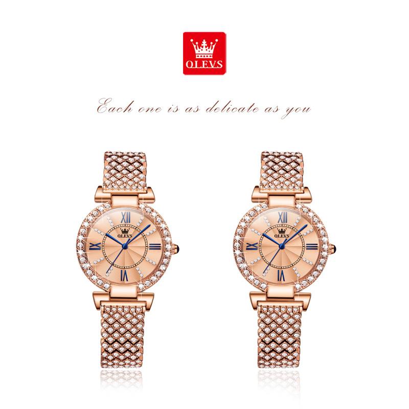 OLEVS Fashion Luxury Watches For Women Stylish Elegant Rose Gold Diamonds Ladies Female Wrist Watch Clock Montre Femme NEW