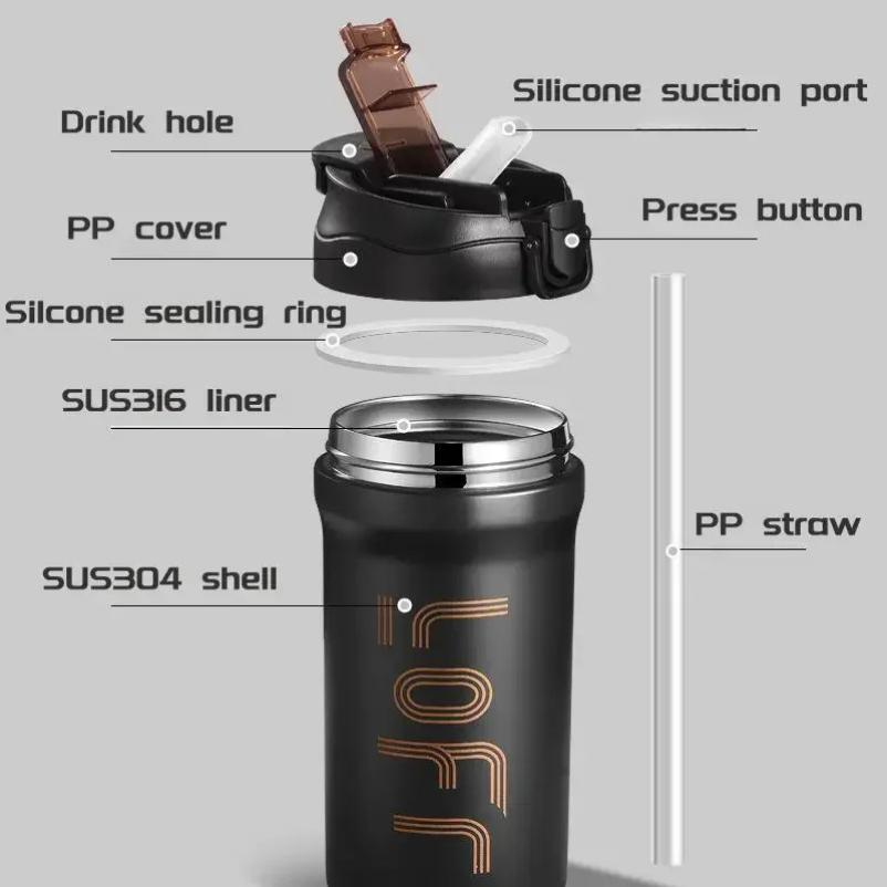 600ml/21OZ Thermobecher für Kaffee mit Strohhalm Doppelwandig isoliert Sublimations-Tumbler Auslaufsichere Wasserthermoskanne Tragbarer Kaffeebecher